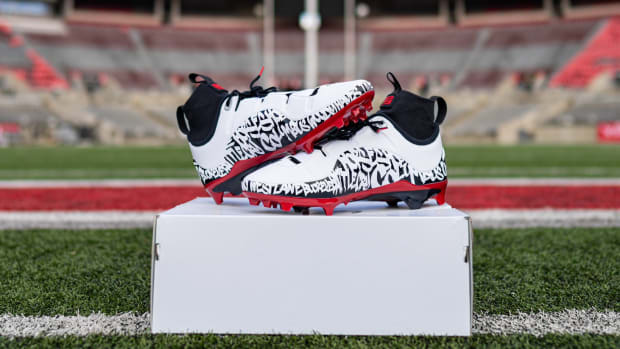 LeBron James' Nike cleats on the Ohio State Buckeyes football field.